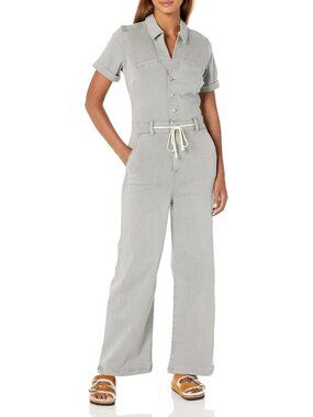PAIGE Carly $279 Gray Jumpsuit Short Sleeve Wide Leg Drawstring Stretchy Cute